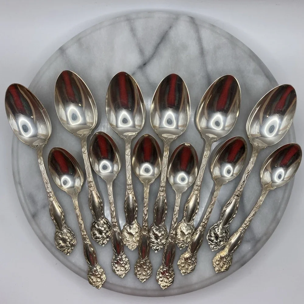 American Silver Plate Co Vintage 40+ Pc Flatware Set Floral Art Nouveau Wood Box